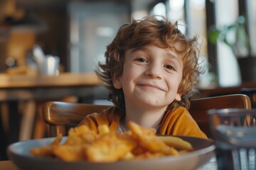 Smiling boy enjoying a meal at home