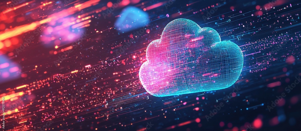 Poster virtual screen showcasing cloud computing technology and data storage concepts