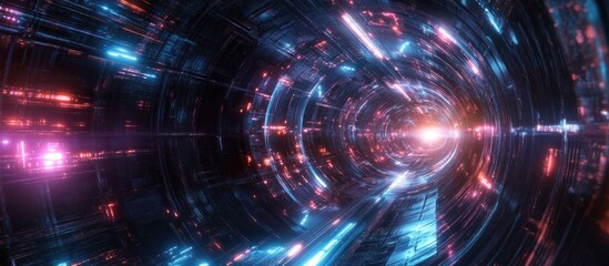 Fototapeta premium Vibrant Light Rays in a Hyperspace Tunnel 3D Rendering of Interstellar Travel and Time Warp Technology