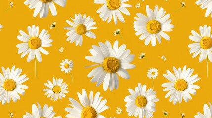 Obraz premium Cheerful daisy patterns scattered on a bright background, ideal for a lively and youthful aesthetic