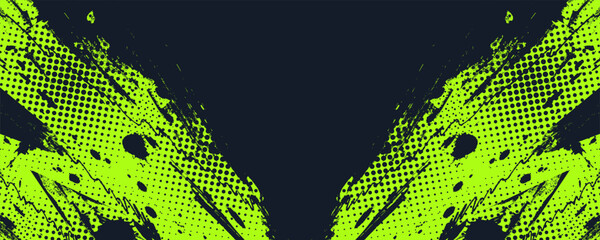 Lime Green Brush Texture with Halftone Effect Isolated on Dark Background. Grunge Sport Background, for Banner or Poster Design
