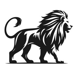 Clean black and white vector silhouette of a Lion isolated on white background