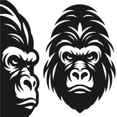Clean black and white vector silhouette of a Gorilla isolated on white background