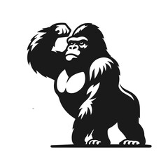 Clean black and white vector silhouette of a Gorilla isolated on white background