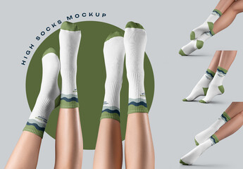 5 Mockups of High Socks on Women's Legs