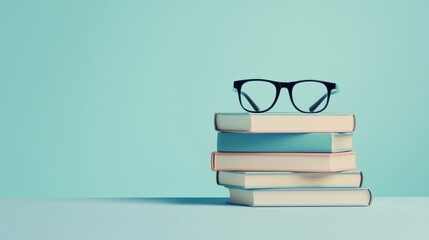 Collection of books and glasses laid on top on a smooth table surface