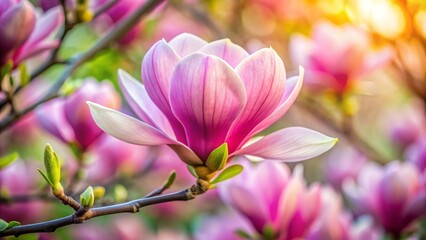 Fototapeta premium Close-up of pink magnolia flower with delicate petals and vibrant color, magnolia, pink, flower, close-up, petal, delicate, vibrant
