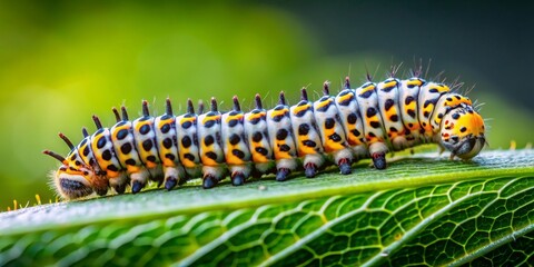 Naklejka premium Cute caterpillar in nature with detailed close-up macro view, caterpillar, cute, beautiful, nature, closeup, macro, insect, bug