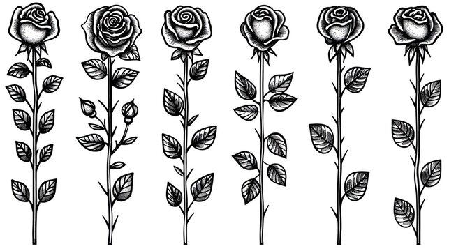 roses, thick lines, simple illustration, black and white 
