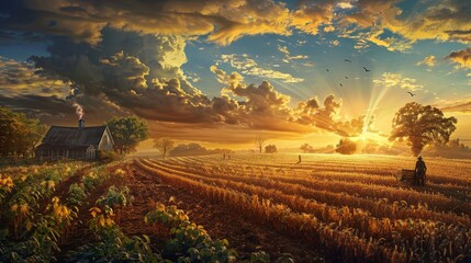Farmers till their fields in anticipation of a bountiful harvest, harnessing the energy of spring to sow seeds of prosperity