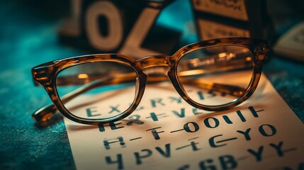 Classic Tortoiseshell Glasses on Eye Test Chart Highlight Vision and Style for Optical Marketing