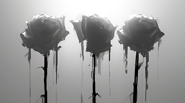 roses, thick lines, simple illustration, black and white 