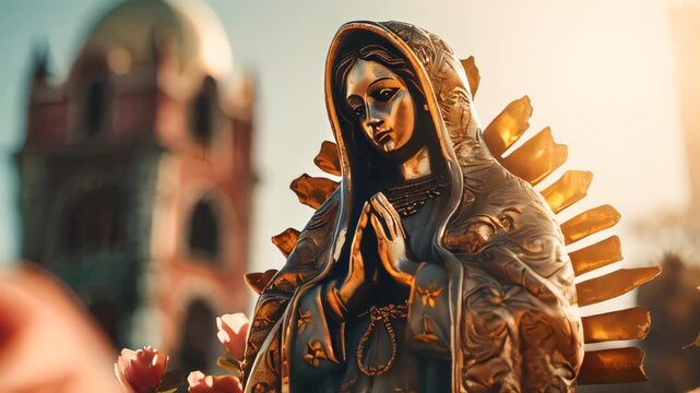 Statue of Saint Mary of Guadalupe (Virgen de Guadalupe) in honor of the celebration of the Mexican holiday of December 12