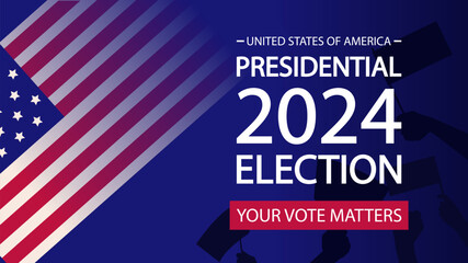 Election 2024 Banner. Presidential Election Day in the United States. USA Flag Element. Vote 2024. Vector Illustration. 