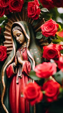Statue of Saint Mary of Guadalupe (Virgen de Guadalupe) in honor of the celebration of the Mexican holiday of December 12