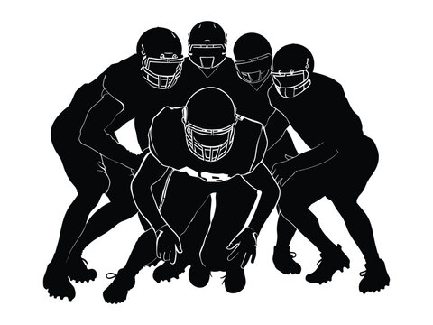 black football players huddle silhouette on white clip art preview