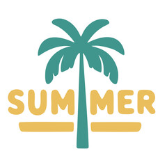 A green palm tree silhouette with the word 