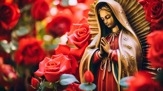 Statue of Saint Mary of Guadalupe (Virgen de Guadalupe) in honor of the celebration of the Mexican holiday of December 12
