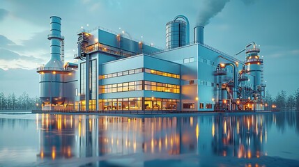 Obraz premium Industrial Factory Building 3D Illustration