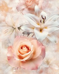 Romantic Rose and Lily Texture Wallpaper