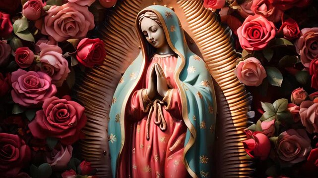 Statue of Saint Mary of Guadalupe (Virgen de Guadalupe) in honor of the celebration of the Mexican holiday of December 12