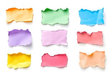 Obraz premium Pieces of empty colorful ripped torn paper set isolated on white background for design and illustration