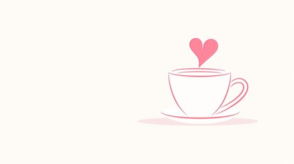 Minimalist Coffee Cup Illustration with Heart Shaped Steam Symbolizing Love and Warmth, Perfect for Valentine's Day, Cafes, Coffee Shops, or Invitations, Featuring Simple Lines and Soft Pink Accents