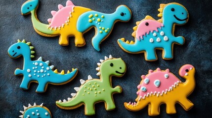 Dinosaur-Shaped Cookies: Dinosaur-shaped cookies decorated in vibrant colors.