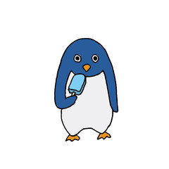 暑すぎてアイスを食べるペンギン（カラー,jpg）