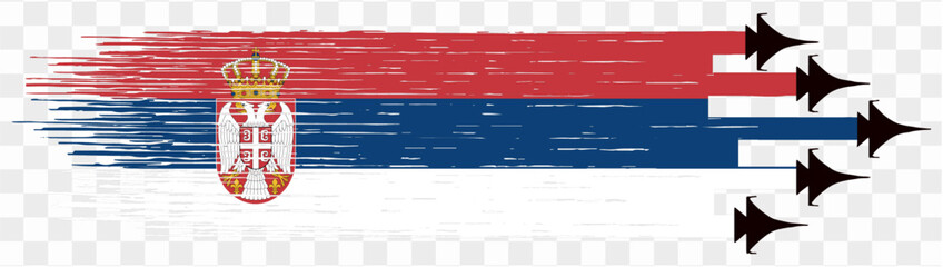 Serbia flag with military fighter jets isolated background. vector illustration