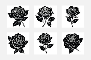 Chic rose silhouette white background artwork set wall art
