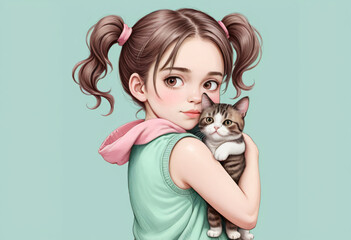 Obraz premium girl and cat