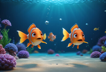 Fototapeta premium Cute fish in 3d style
