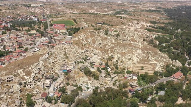 aerial footage above Nar, Cappadocia, Nevsehir, Turkey