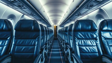 Obraz premium An empty airplane cabin with all seats reclined, showcasing the comfort and space available for passengers