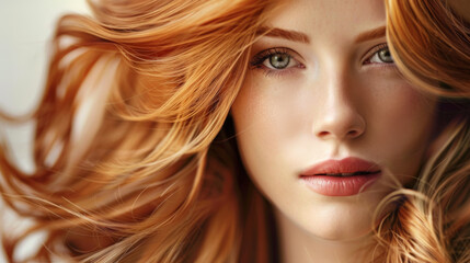 Vibrant Redhead Woman with Flowing Hair