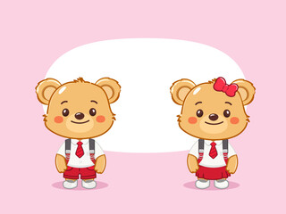 Cute little bear student cartoon characters, wearing student uniform in back to school. illustration vector premium.