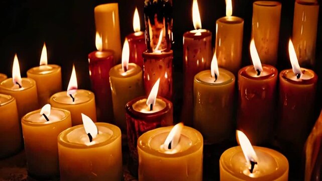 Candles with smoke in temple.
