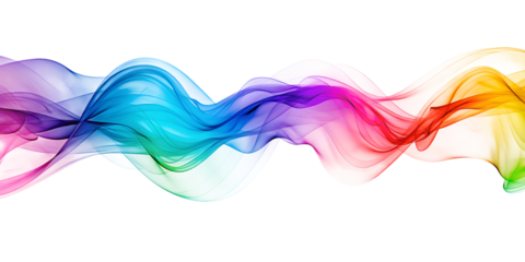 rainbow colored streaming smoke wave isolated on white or transparent png