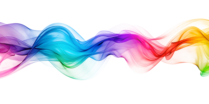 rainbow colored streaming smoke wave isolated on white or transparent png