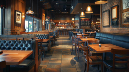 Modern Restaurant Interior with Wooden Floors and Booths