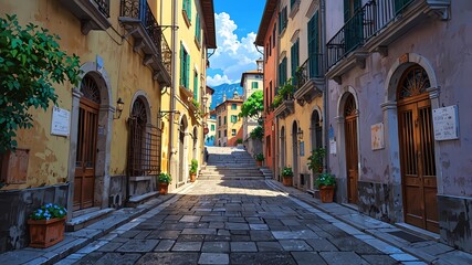 Obraz premium a street in italy aesthetic anime style for background