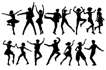 set of shadow dancing people silhouette vector