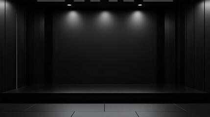 Minimalist 3D black background with clean lines and subtle lighting, suitable for a refined and understated look.