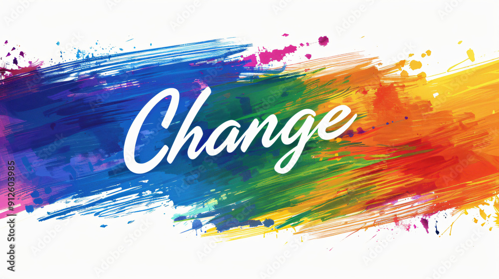Aufkleber the concept of transformation and new beginnings represented by the word change on a vibrant paint s