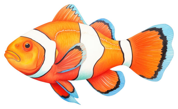 orange clownfish swimming, white stripes, blue fins clip art preview