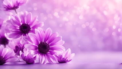 A bouquet of purple flowers is arranged on a purple background