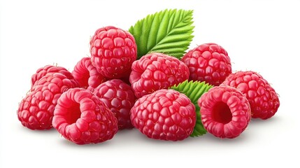 Fresh Raspberries with Green Leaves