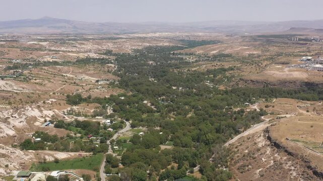 drone, aerial, cappadocia, hidtory, turkey, t&uuml;rkiye, landscape, view, city, hill, town, village, travel, mountains, nature, architecture, cityscape, valley, summer, green, old, building, hills, panora