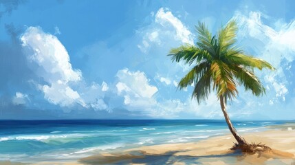 Fototapeta premium Tropical Paradise: Palm Tree on Sandy Beach